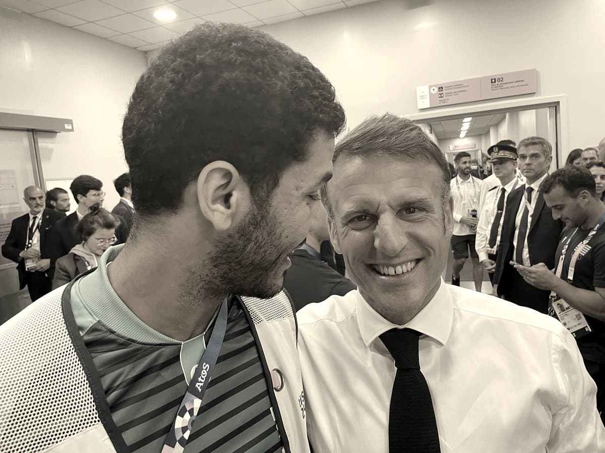 Anass El Manaji meeting President Emmanuel Macron during the Paris 2024 Olympic Games
